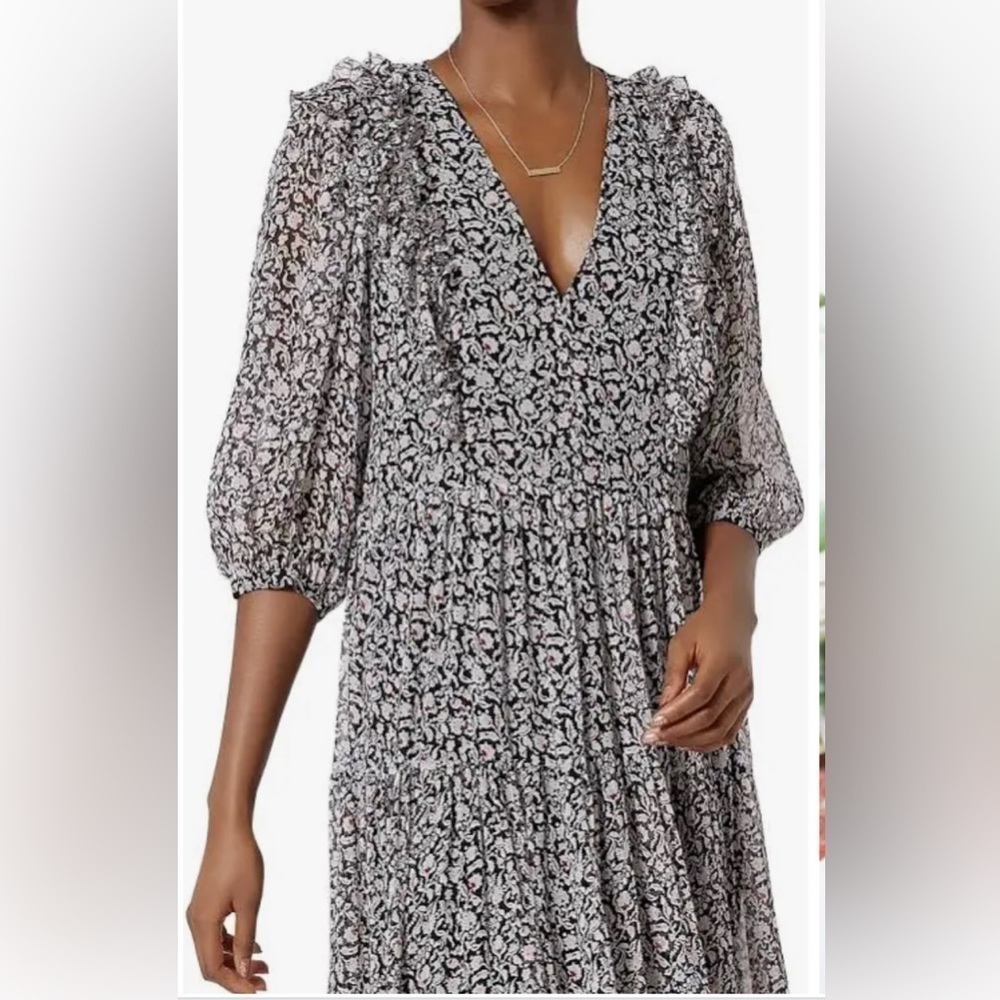 Joie Tobey Dress Boho Midi Floral Ruffle Size Large Black, White, Red NWOT - Picture 15 of 16